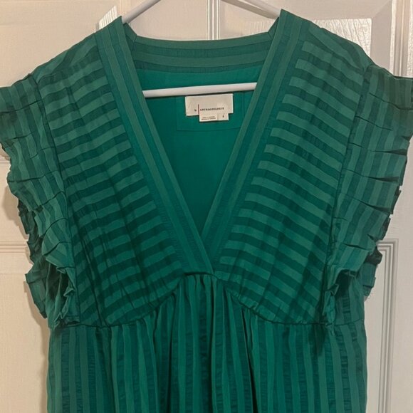 Anthropologie Flutter Sleeve V-Neck Green Midi Dress Sz Small - Picture 5 of 6